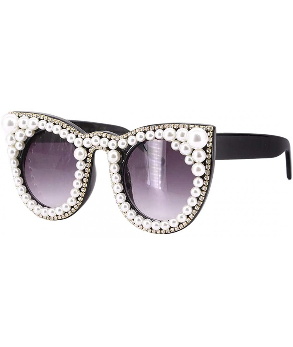 Round Fashion Round Pearl Decor Sunglasses UV Protection Metal Frame - Black1515 - CJ18QZ3N7UU $32.47