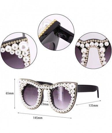 Round Fashion Round Pearl Decor Sunglasses UV Protection Metal Frame - Black1515 - CJ18QZ3N7UU $32.47