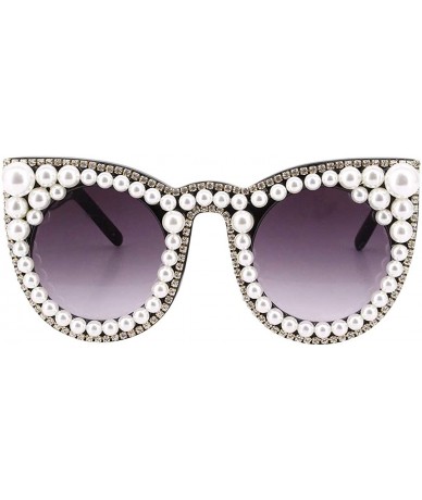 Round Fashion Round Pearl Decor Sunglasses UV Protection Metal Frame - Black1515 - CJ18QZ3N7UU $32.47