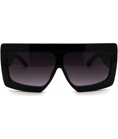 Rectangular Retro Thick Plastic Flat Top Robotic Shield Sunglasses - Black Smoke - C918UYT500H $19.50