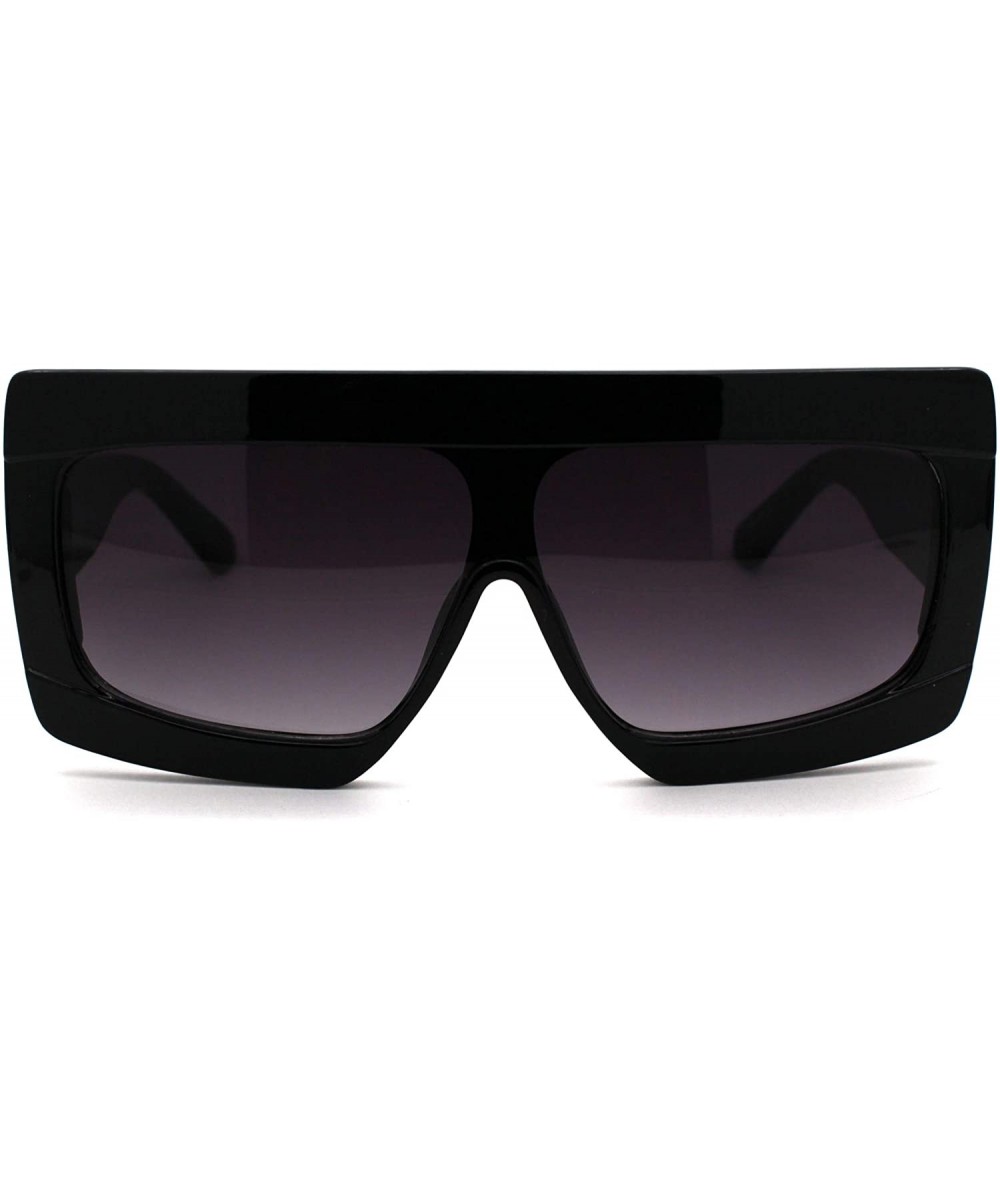 Rectangular Retro Thick Plastic Flat Top Robotic Shield Sunglasses - Black Smoke - C918UYT500H $19.50