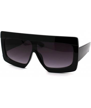 Rectangular Retro Thick Plastic Flat Top Robotic Shield Sunglasses - Black Smoke - C918UYT500H $19.50