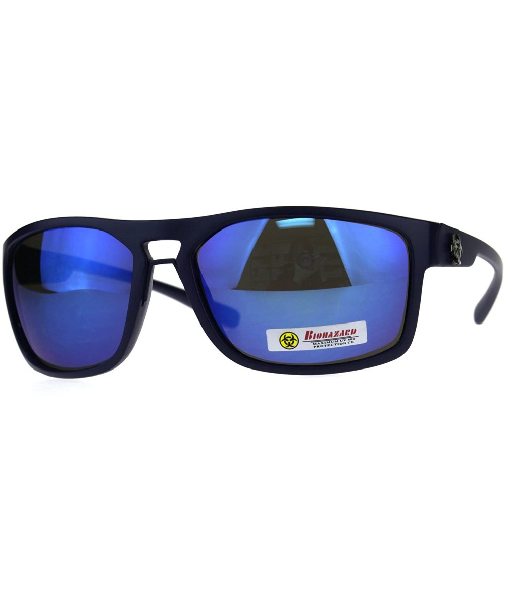 Rectangular Mens Biohazard Gangster Rectangular Warp Around Sunglasses - All Blue - C618C4R6GGI $18.97