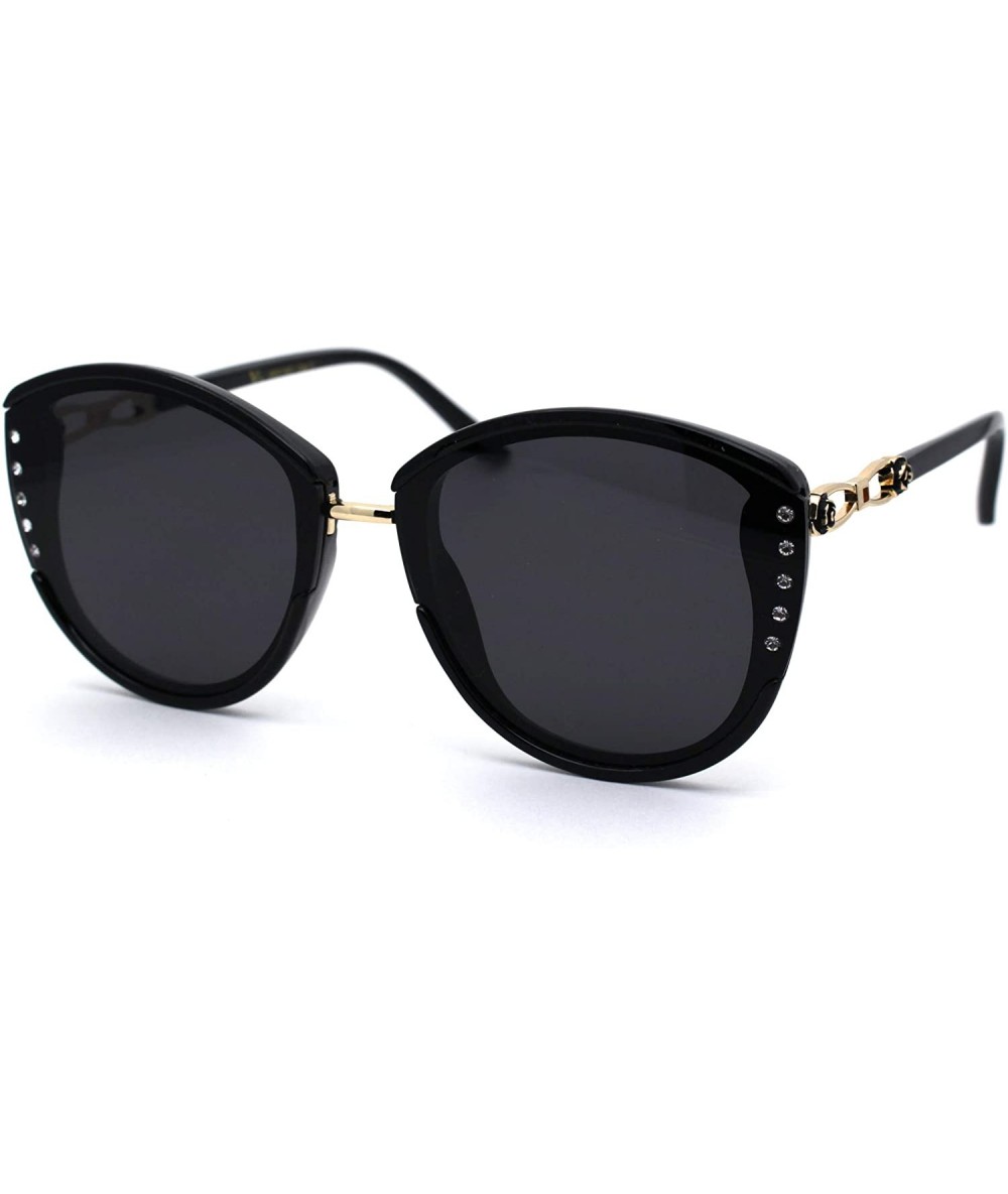 Butterfly Womens Sparkling Rhinestone Trim Butterfly Fashion Sunglasses - Black Gold Solid Black - CQ194ME5CL5 $22.76