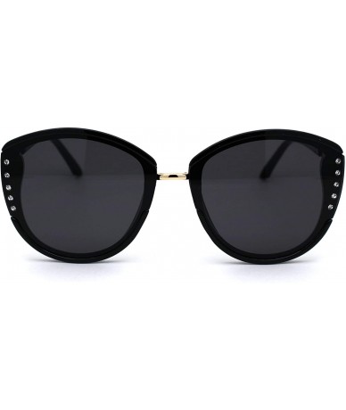 Butterfly Womens Sparkling Rhinestone Trim Butterfly Fashion Sunglasses - Black Gold Solid Black - CQ194ME5CL5 $22.76