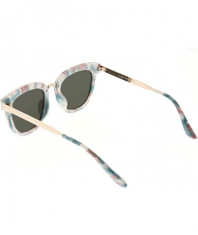 Square Marble Printed Metal Nose Bridge Colored Mirror Square Flat Lens Horn Rimmed Sunglasses 49mm - CX188HCSZX7 $23.23