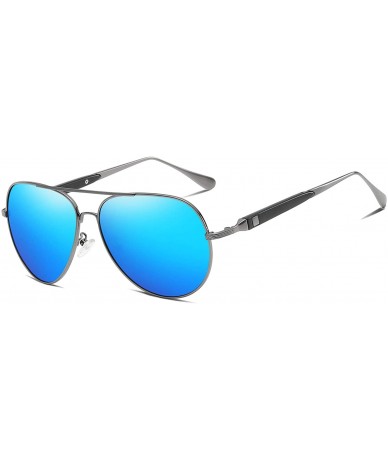 Aviator Polarized Sunglasses for Men Driving Travel UV Protection Aviator Frame - Grey Blue - CT18Y9CLYL6 $27.60