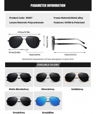 Aviator Polarized Sunglasses for Men Driving Travel UV Protection Aviator Frame - Grey Blue - CT18Y9CLYL6 $27.60