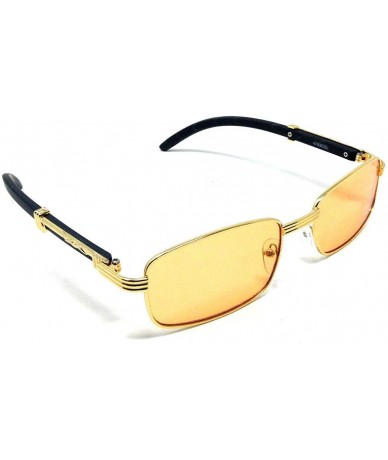 Rectangular Apprentice Slim Rectangular Metal & Faux Wood Luxury Sunglasses - Gold & Black Wood Frame - CW18WZDZZUQ $23.67