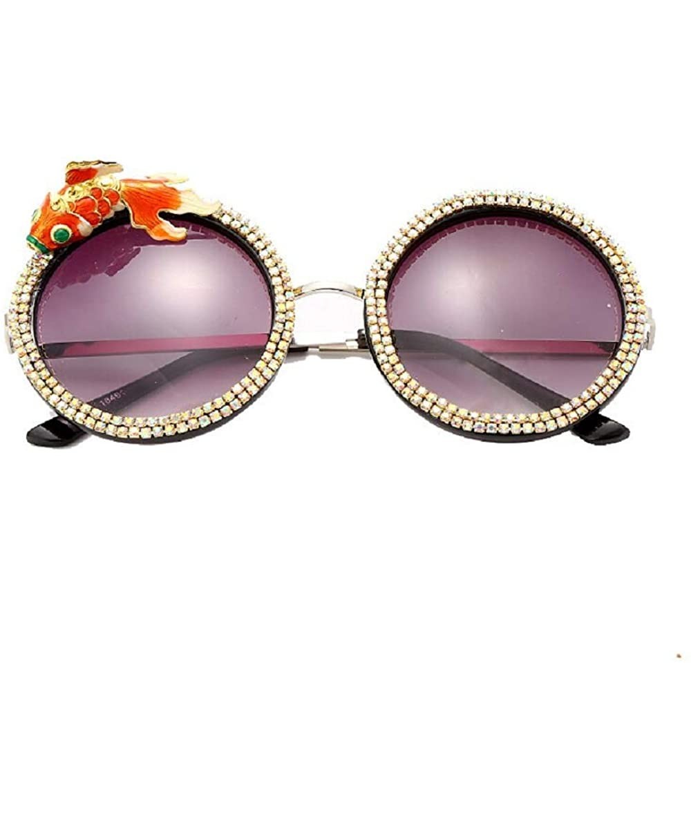 Round Vintage Diamond Sunglasses Rhinestone Decoration - CF196YLRYQ0 $43.97