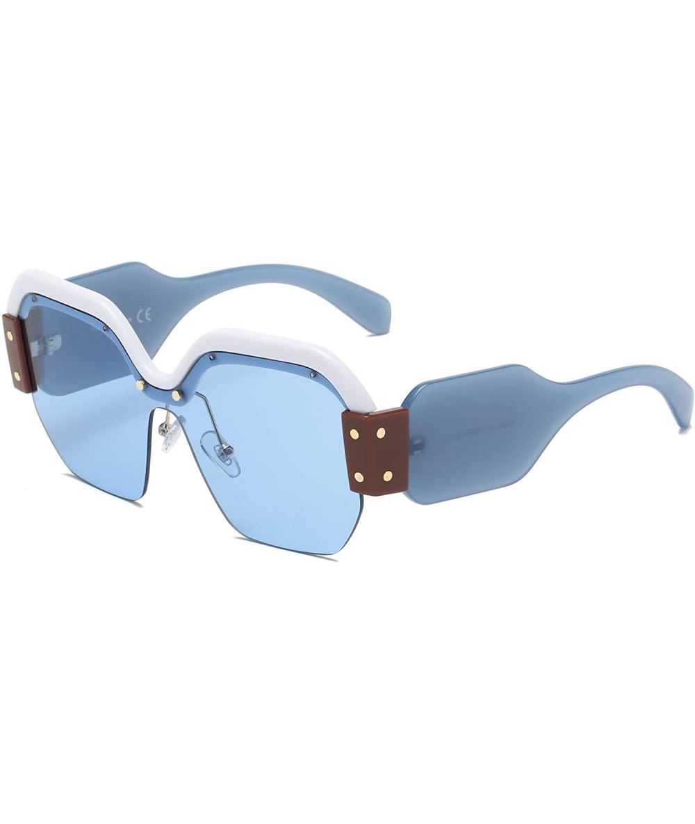 Goggle Women Retro Bold Modern Half Frame UV Protection Colored Oversized Fashion Sunglasses - Blue - C418WQ6ZG4I $46.78