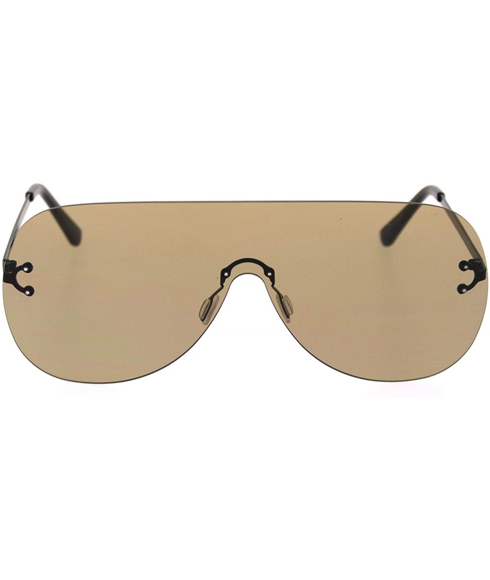 Shield Panel Shield Rimless Light Oversize Retro Racer Sunglasses - Black Brown - CW18S5SDRAZ $22.96