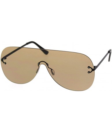 Shield Panel Shield Rimless Light Oversize Retro Racer Sunglasses - Black Brown - CW18S5SDRAZ $22.96