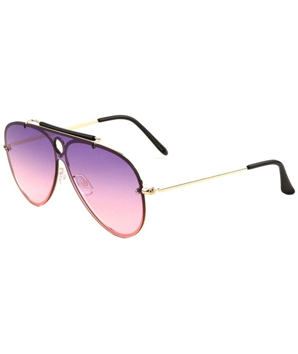 Aviator Oceanic Color Circle Lens Cut One Piece Shield Lens Modern Round Aviator Sunglasses - Purple Pink - CY190IMWOUS $26.27