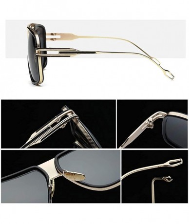 Square Retro Oversized Pilot Sunglasses Metal Frame for Men Women Square Glasses Mirror Lens Gold Rim - Grey - CZ185U9WAAX $2...