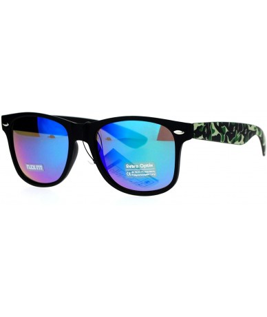 Square Camo Camouflage Print Sunglasses Classic Square Matted Spring Hinge - Green (Teal Mirror) - C31882X7D0N $18.16