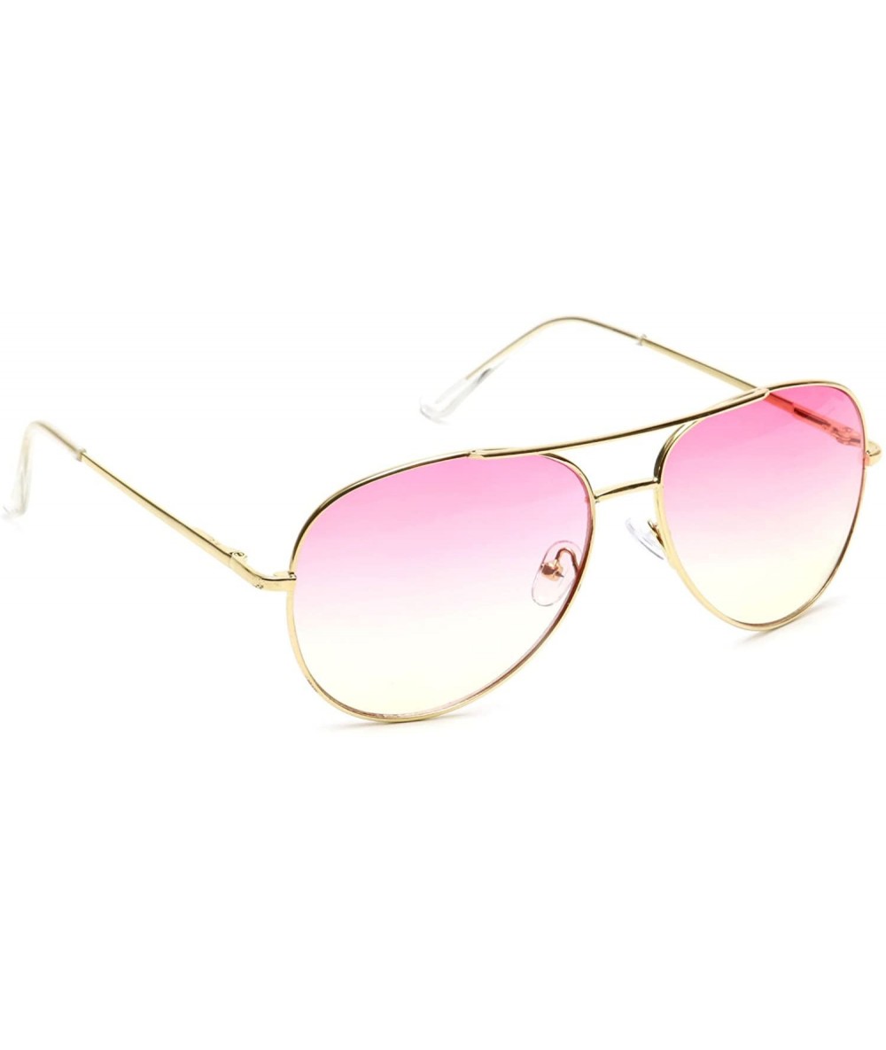 Aviator Retro Aviator Sunglasses Double Nose Bridge Color Tinted Gradient Lens Metal Frame - Pink & Yellow - C918EYK8ZOY $23.53