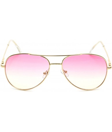 Aviator Retro Aviator Sunglasses Double Nose Bridge Color Tinted Gradient Lens Metal Frame - Pink & Yellow - C918EYK8ZOY $23.53