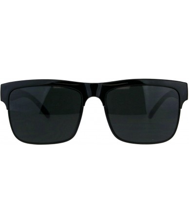 Rectangular Mens All Black Half Horn Rim Rectangular Hipster Plastic Sunglasses - Shiny Black - C118D4ITG4C $17.99