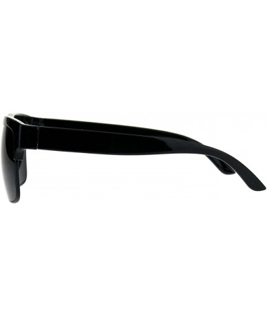 Rectangular Mens All Black Half Horn Rim Rectangular Hipster Plastic Sunglasses - Shiny Black - C118D4ITG4C $17.99