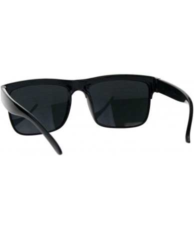 Rectangular Mens All Black Half Horn Rim Rectangular Hipster Plastic Sunglasses - Shiny Black - C118D4ITG4C $17.99