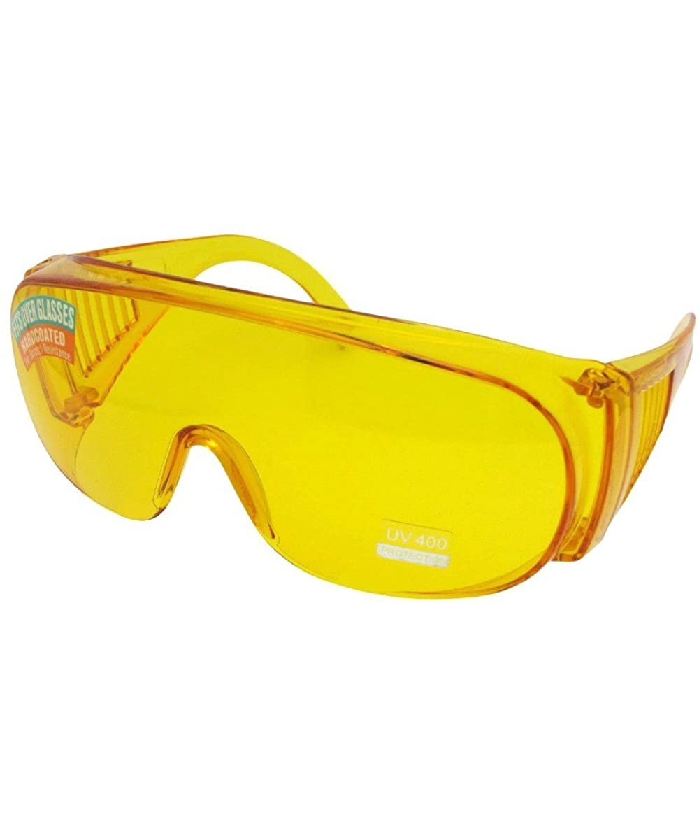 Rectangular Large Shield Sunglasses Worn Over Prescription Glasses F22 - Yellow Lens - CW18LZNIHWR $25.96