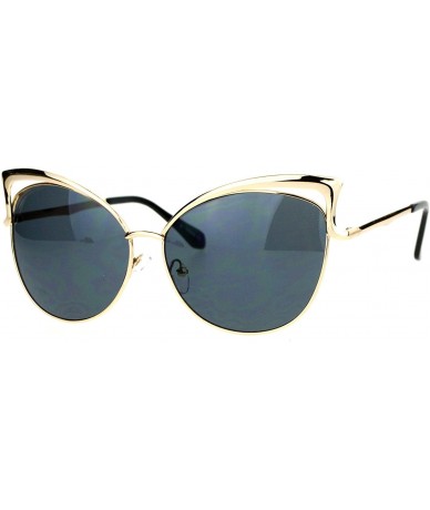 Butterfly Butterfly Cateye Sunglasses Womens Metal Oversized Fashion UV 400 - Gold (Black) - CA188QQLZ3Z $20.07