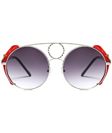 Round Women's Fashion Sunglasses Metal Round Frame Eyewear With Leather - Silver Gray - CF18W7K5NMX $51.12