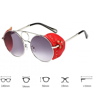 Round Women's Fashion Sunglasses Metal Round Frame Eyewear With Leather - Silver Gray - CF18W7K5NMX $51.12