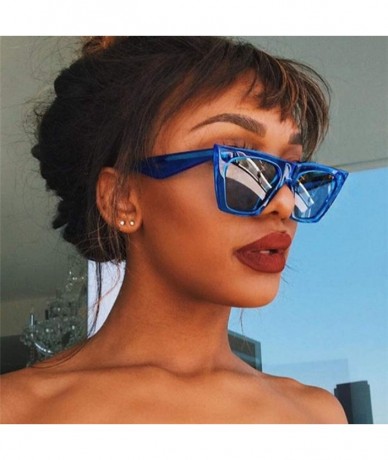 Oversized Women Vintage Cateye Sunglasses Square Lens UV400 - Blue - C018ZXOQRCG $20.30