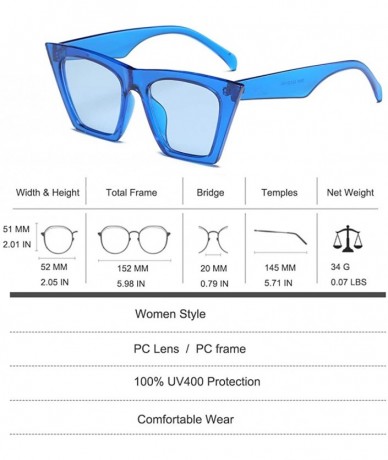 Oversized Women Vintage Cateye Sunglasses Square Lens UV400 - Blue - C018ZXOQRCG $20.30