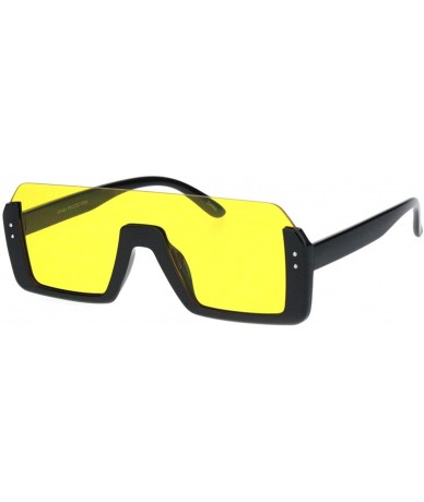 Shield Retro Shield Rectangular Lens Upside Down Half Rim Sunglasses for Women and Men - Black/Yellow-lens - CJ18OIAAN38 $20.88