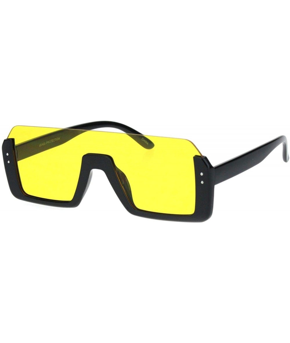 Shield Retro Shield Rectangular Lens Upside Down Half Rim Sunglasses for Women and Men - Black/Yellow-lens - CJ18OIAAN38 $20.88