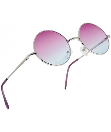 Oval Colored Circular Sunglasses Novelty Glasses - Silver Frame - Purple - CQ18KIY809R $19.57