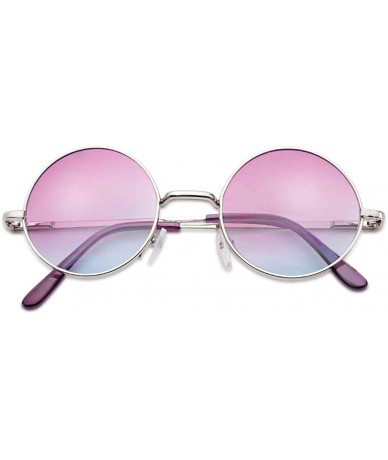 Oval Colored Circular Sunglasses Novelty Glasses - Silver Frame - Purple - CQ18KIY809R $19.57