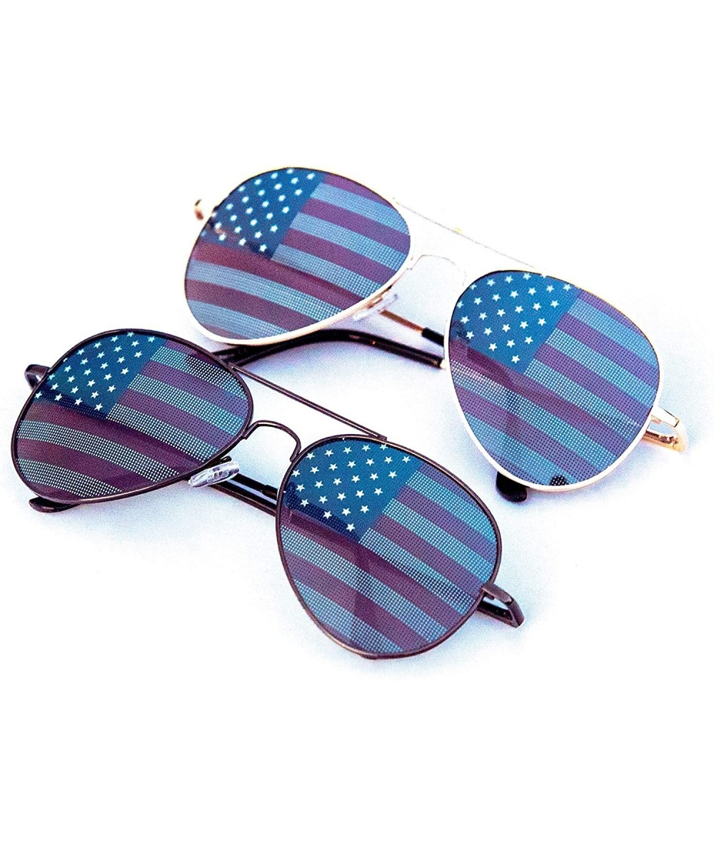 Wayfarer American Flag Mirror Novelty Decorative Sunglasses - 2-gold & Black-black Gift Box - C211O2QCSFF $25.38