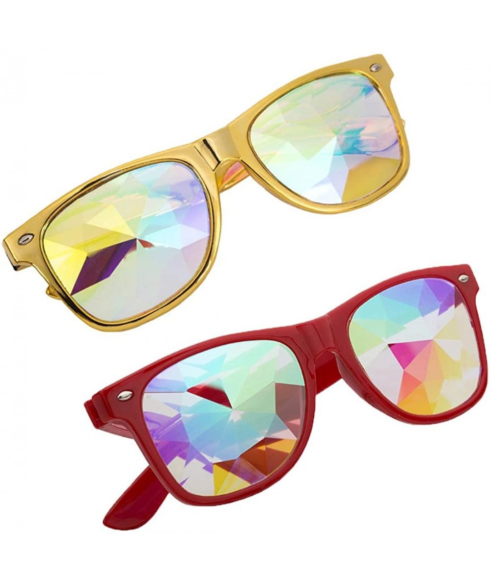 Goggle Rave Festival Kaleidoscope Glasses Rainbow Prism Sunglasses for Women Men - Red+yellow - CV18SUCMK6I $34.78