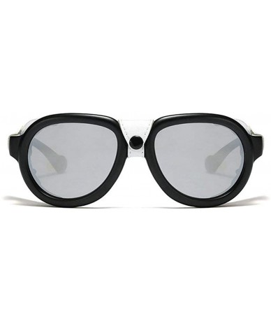 Goggle Vintage Round Frame Sunglasses Ladies Punk Glasses Fashion leather rivets Mens Goggle - Silver - CN18W6CATUC $24.22