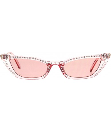 Cat Eye Womens Rhinestone Icedout Narrow Goth Cat Eye Plastic Sunglasses - Pink - CY18HISTQ5U $24.69