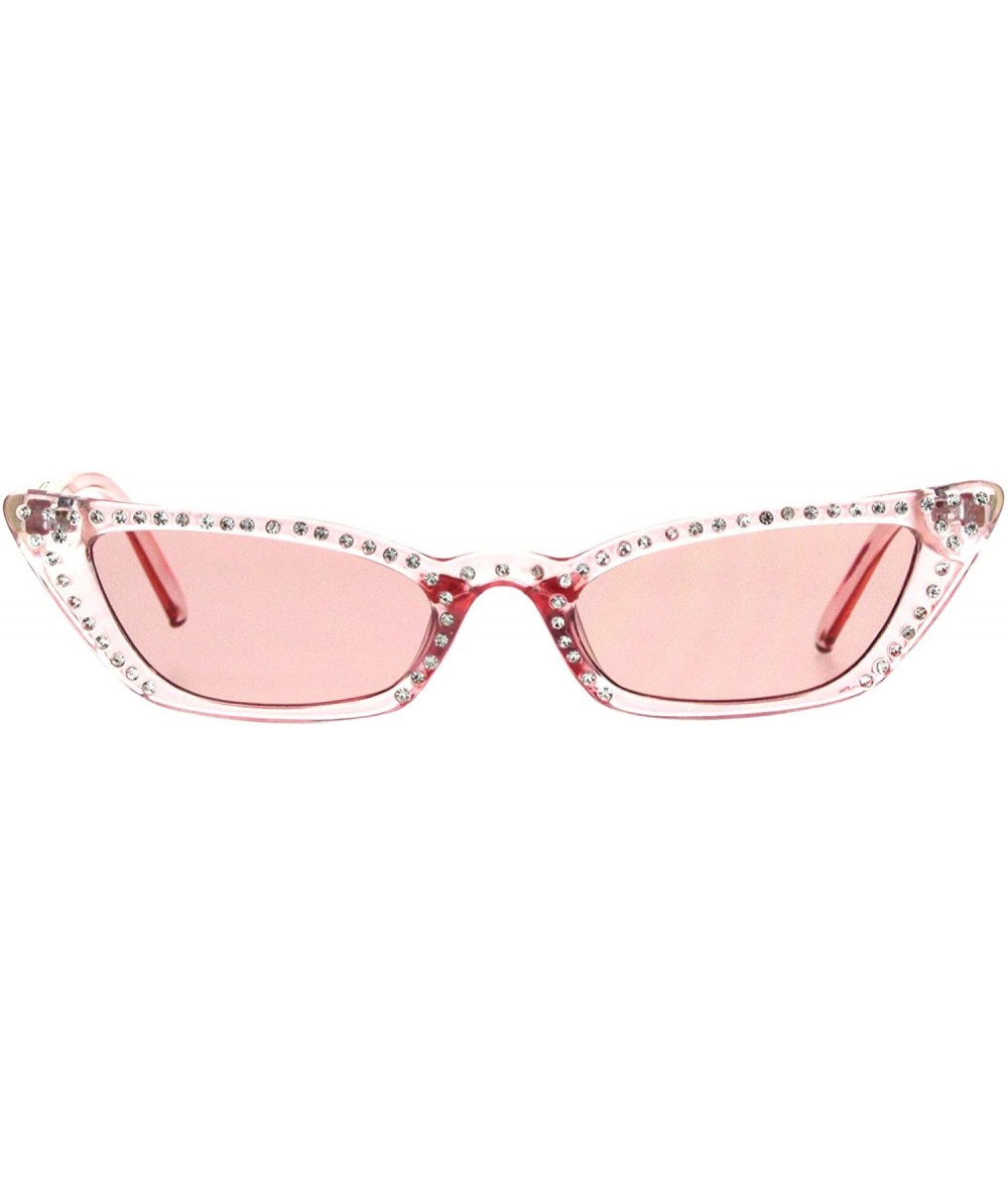 Cat Eye Womens Rhinestone Icedout Narrow Goth Cat Eye Plastic Sunglasses - Pink - CY18HISTQ5U $24.69