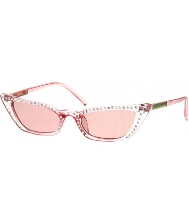 Cat Eye Womens Rhinestone Icedout Narrow Goth Cat Eye Plastic Sunglasses - Pink - CY18HISTQ5U $24.69