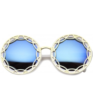 Round Art Deco Round Fashion Oversized Layered Designer Sunglasses - White-gold / Blue Mirror - CN126HXO0G5 $21.85