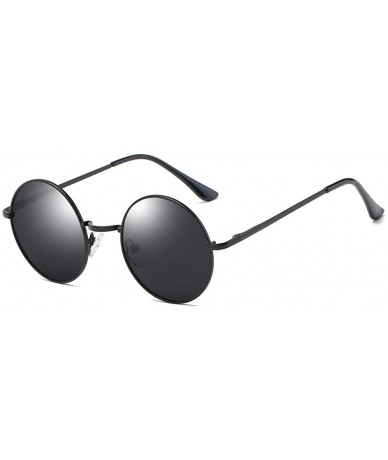 Round Retro Vintage Lennon Style Round Sunglasses Mirrored lenses Metal Frame 50mm - Black/Black - C612FPZNIYB $19.32