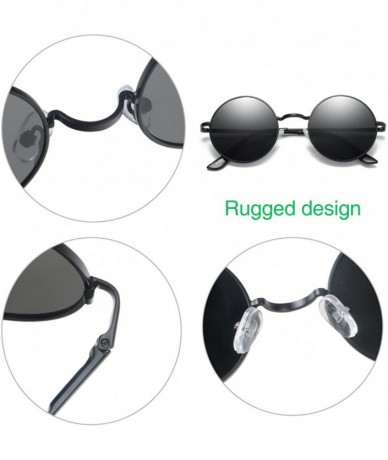 Round Retro Vintage Lennon Style Round Sunglasses Mirrored lenses Metal Frame 50mm - Black/Black - C612FPZNIYB $19.32