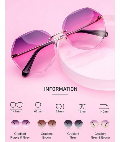 Rimless Sunglasses for Women Oversized Rimless Diamond Cutting Lens Sun Glasses UV Protection Ladies Gradient Shades - C0194L...