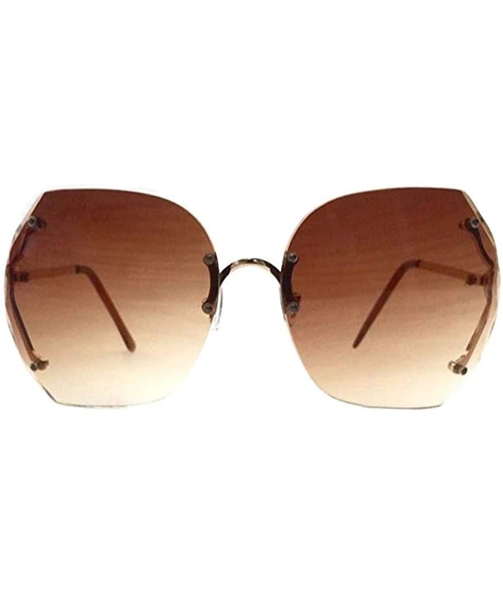 Oversized 70's Vintage Rimless Square Oversized Women Sunglasses - Brown - CI18OIIIDMX $27.32