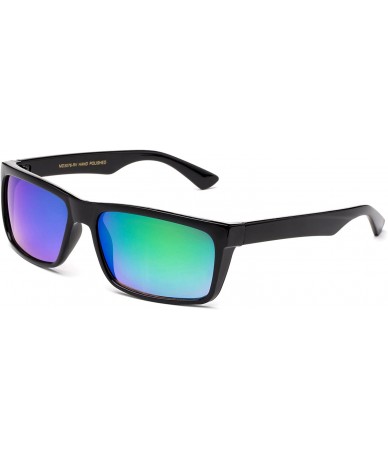 Sport Retro Squared Design Sporty Mens Sunglasses for Men Flash Mirror - Black/Green - CN12IGNNBZ5 $19.95