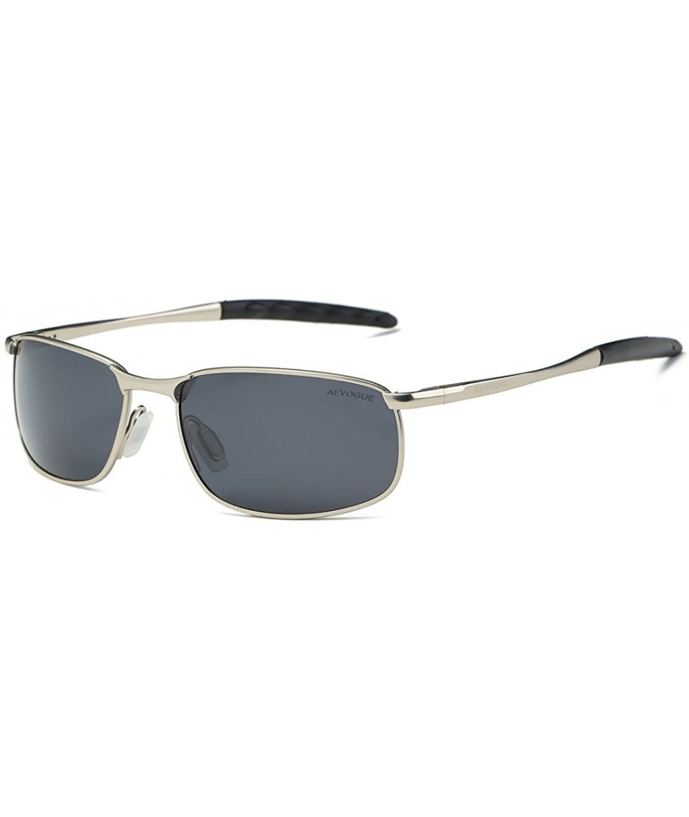 Rectangular Polarized Sunglasses For Men Rectangle Metal Frame Retro Sun Glasses AE0395 - Silver&black - CU17YAGXXXO $23.78