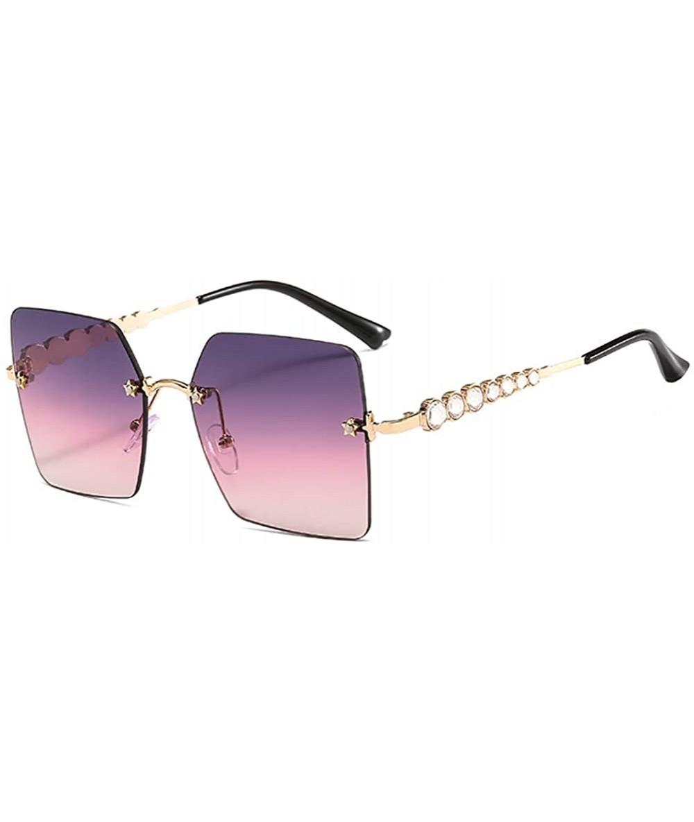 Sport Luxury Square Rimless Sunglasses Women-Owersized Lens Metal Frame Shade Glasses - B - CY190ECQ83G $56.19