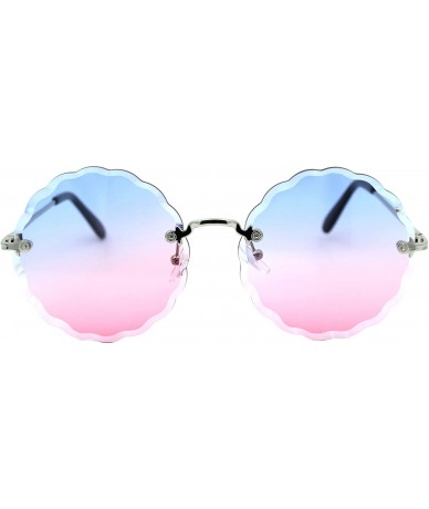 Round Womens Round Circle Sunglasses Rimless Wave Cut Fashion Shades UV 400 - Silver (Blue Pink) - CG18Z8REHZK $22.16